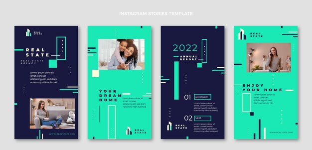 Free vector flat abstract geometric real estate instagram stories