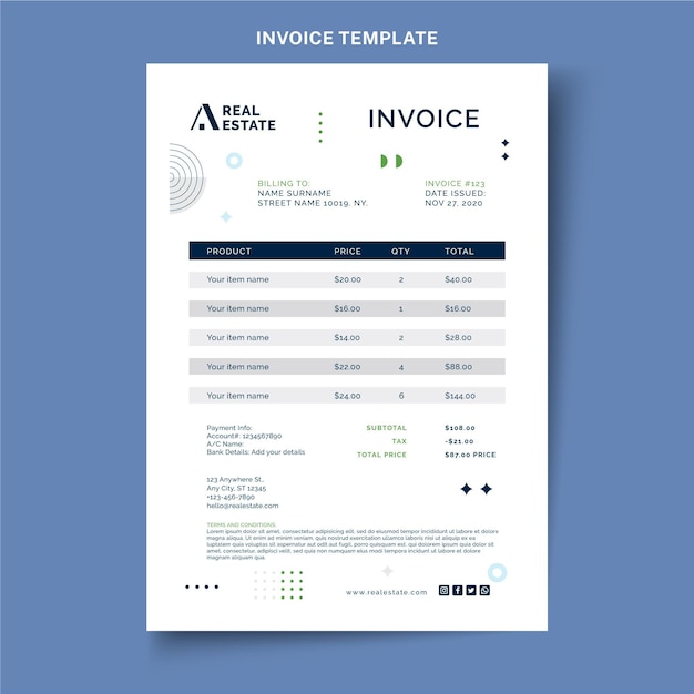 Free vector flat abstract geometric real estate invoice