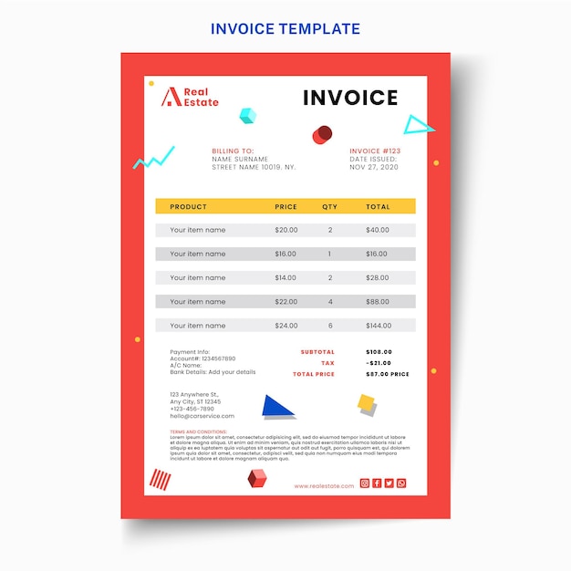 Flat abstract geometric real estate invoice