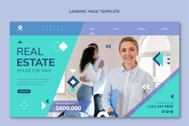 Flat abstract geometric real estate landing page template