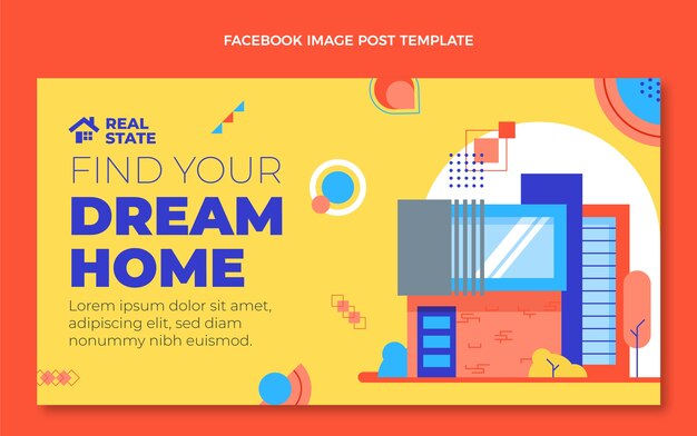 Flat abstract geometric real estate social media post template