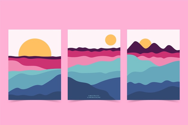 Free vector flat abstract landscape cover collection