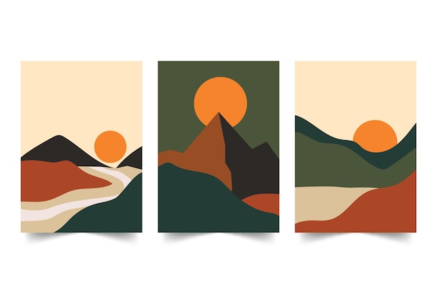 Free vector flat abstract landscape cover collection