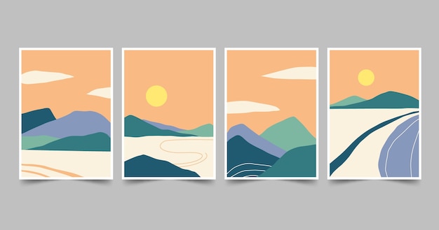 Free vector flat abstract landscape cover collection