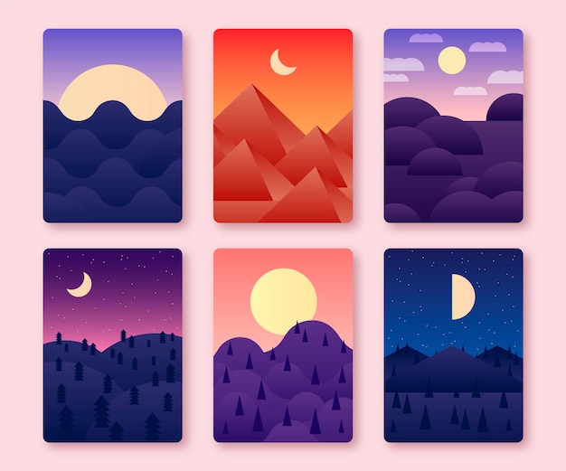 Flat abstract landscape covers collection