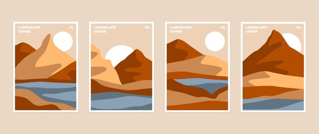 Flat abstract landscape covers collection