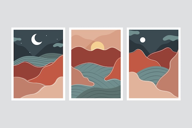 Free vector flat abstract landscape covers collection