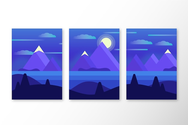 Flat abstract landscape covers collection