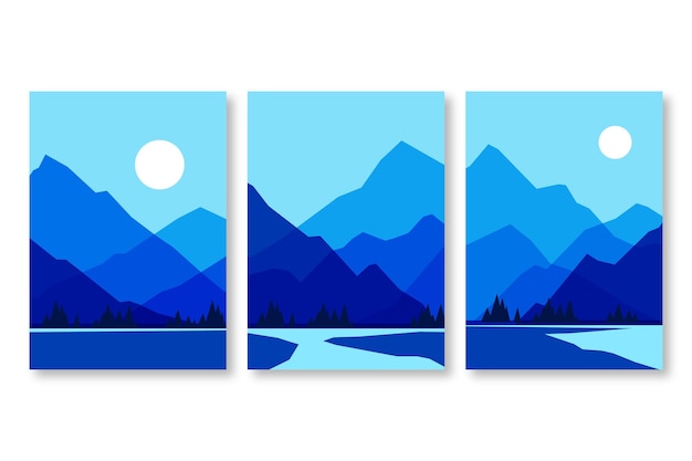 Free vector flat abstract landscape covers collection