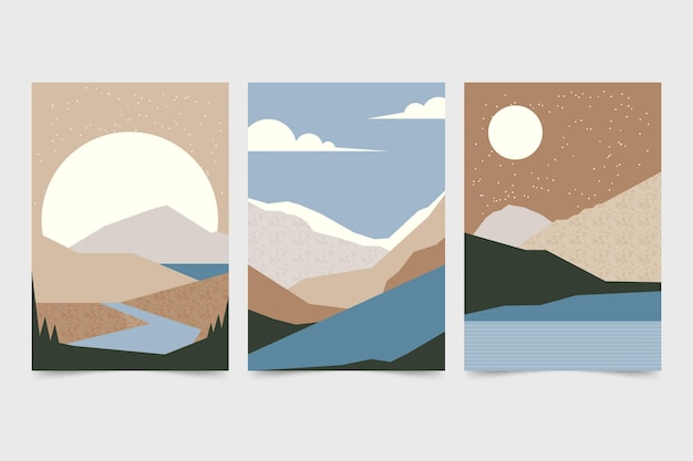 Free vector flat abstract landscape covers collection