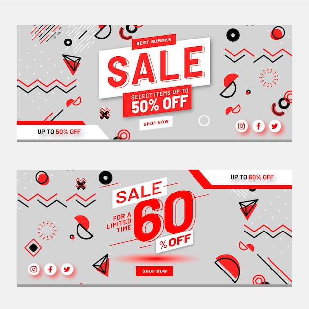 Free vector flat abstract sale banners set