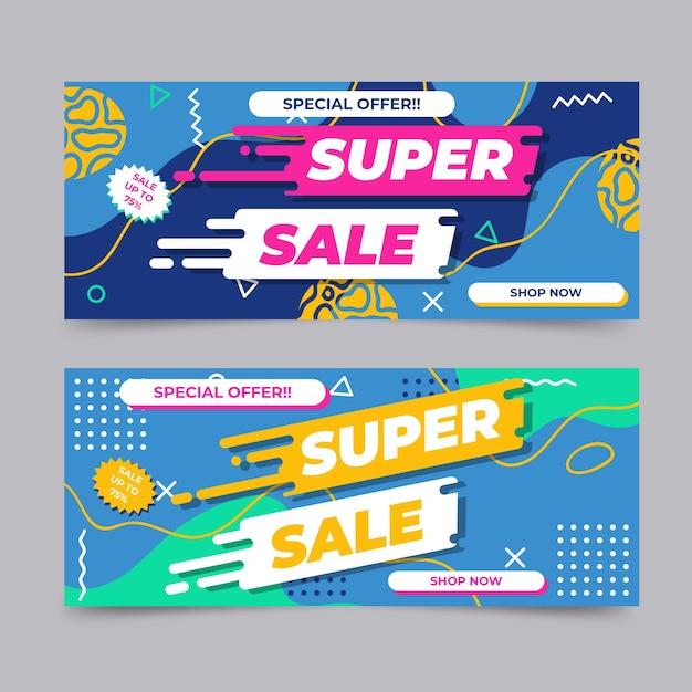 Free vector flat abstract sale banners with discount