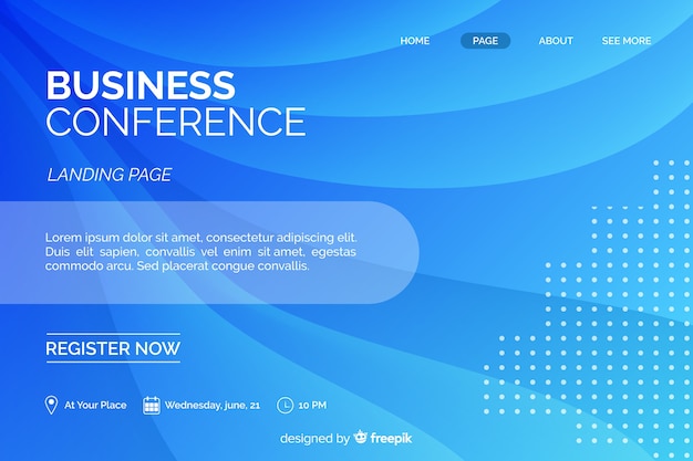 Бесплатное векторное изображение Плоские абстрактные формы бизнес-конференции целевой страницы