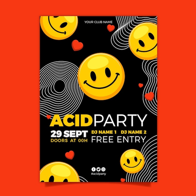 Vettore gratuito poster emoji acido piatto