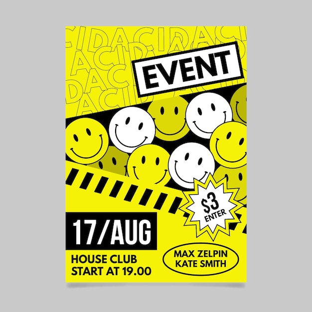 Free vector flat acid emoji poster