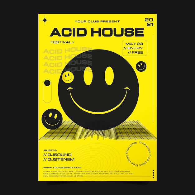 Flat acid emoji vertical poster template