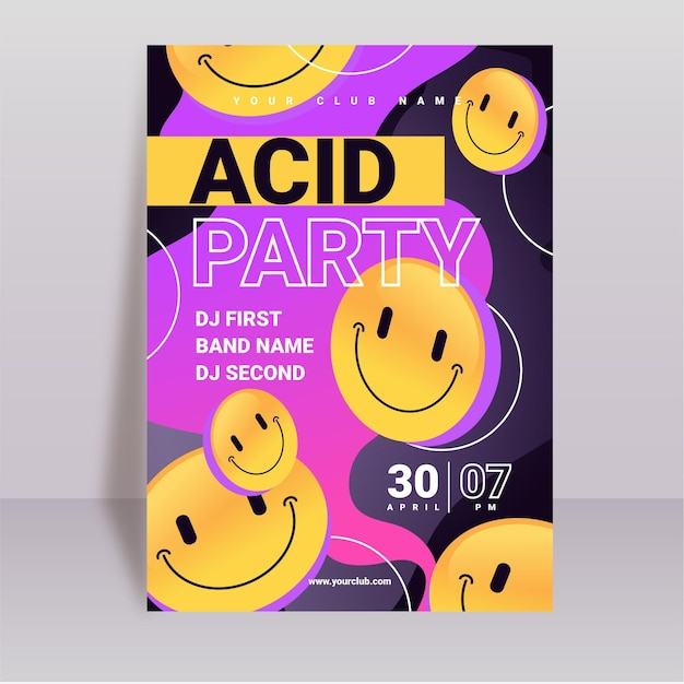 Free vector flat acid emoji vertical poster template