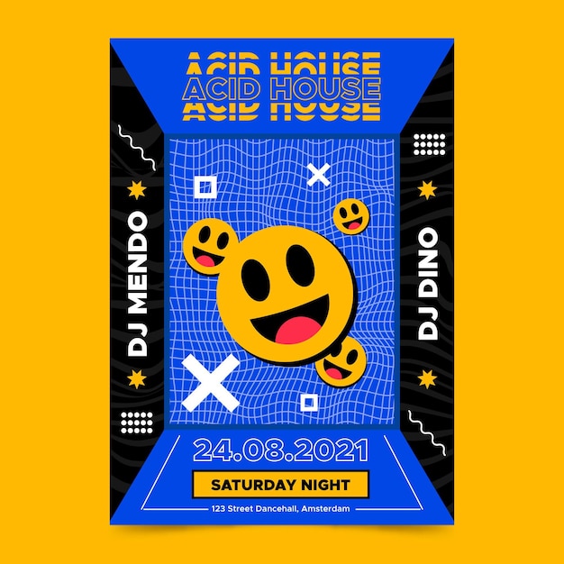 Flat acid emoji vertical poster template