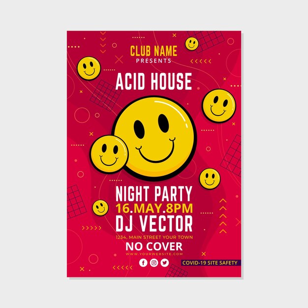 Flat acid emoji vertical poster template
