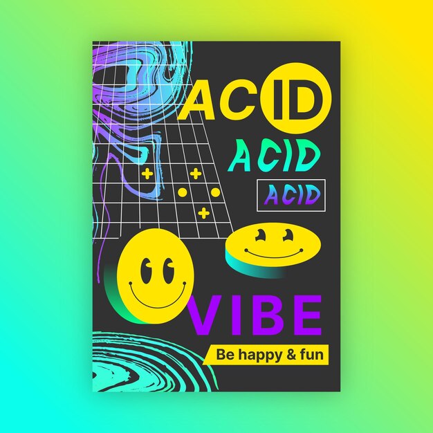 Flat acid emoji vertical poster template