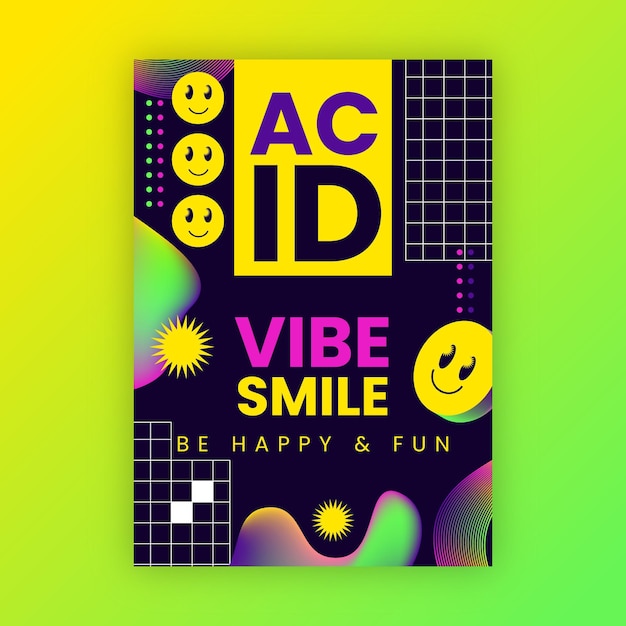 Free vector flat acid emoji vertical poster template