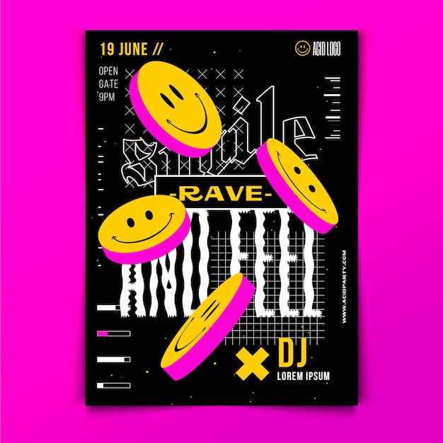 Flat acid emoji vertical poster template