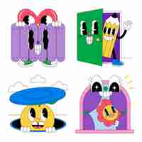 Free vector flat acid peeking stickers collection