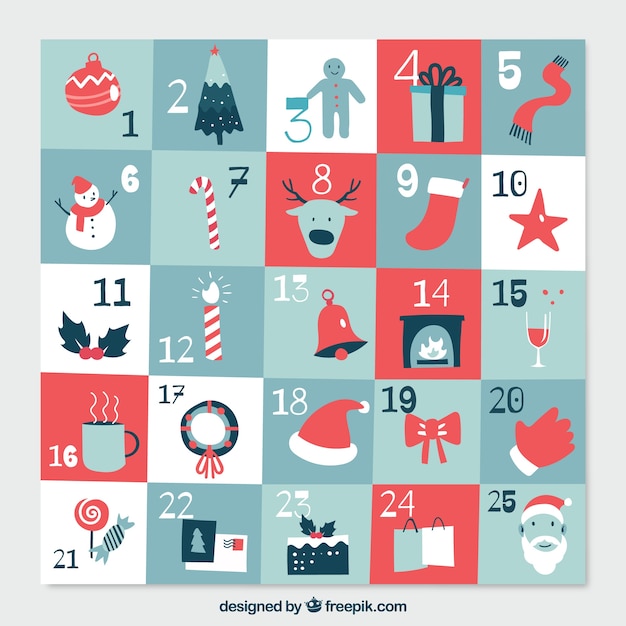 Free vector flat advent calendar in tones of blue and red