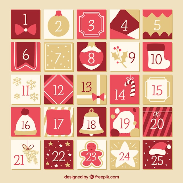 Free vector flat advent calendar in tones of red and beige