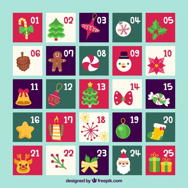 Flat advent calendar on a turquoise background