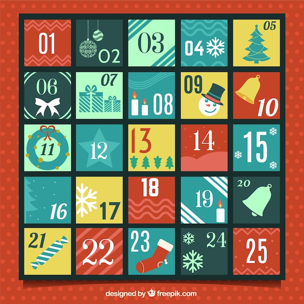 Free vector flat advent calendar with christmas attributes