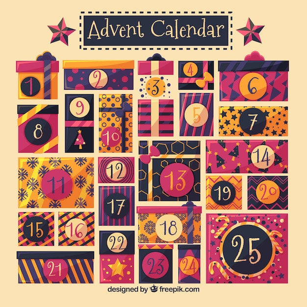 Flat advent calendar with christmas presents