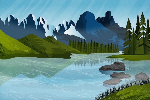 Flat adventure background with mountains