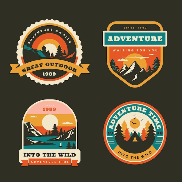 Free vector flat adventure badges collection