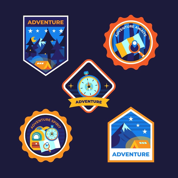 Free vector flat adventure badges collection