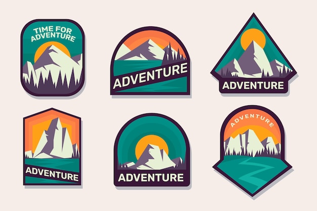 Vettore gratuito collezione di badge avventura piatta