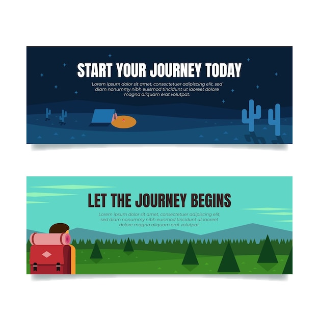 Flat adventure banners collection