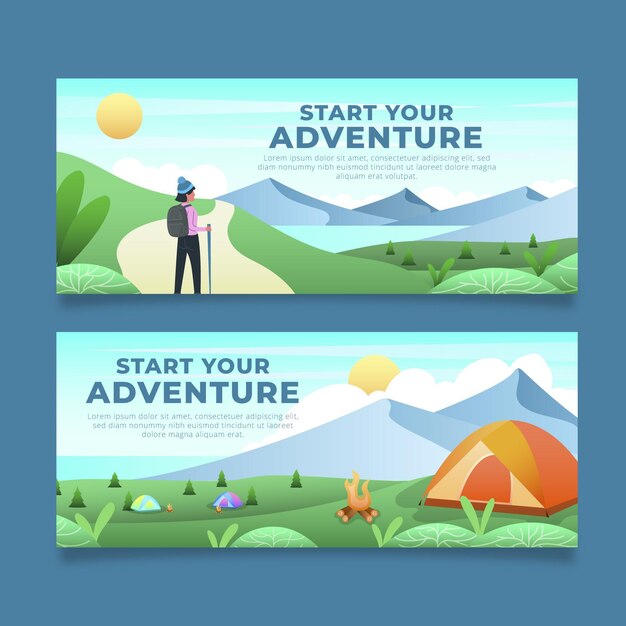 Flat adventure banners set