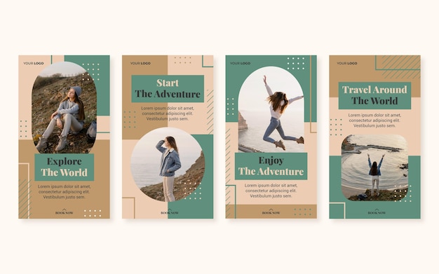 Free vector flat adventure instagram stories with photo