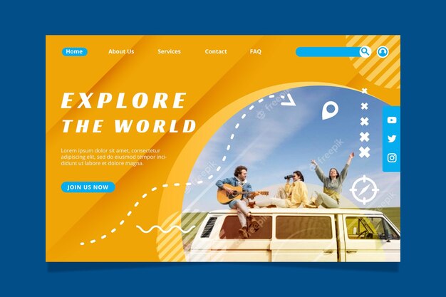 flat adventure landing page template with photo