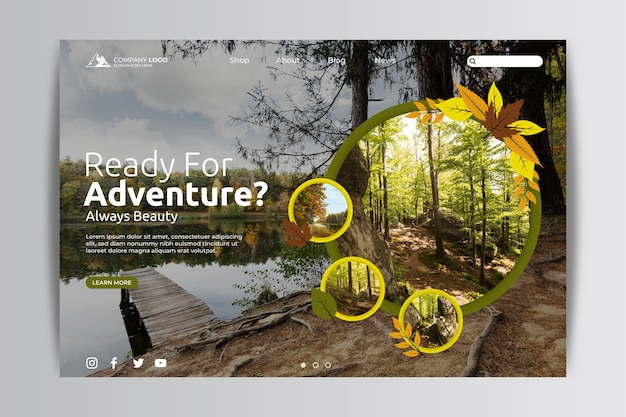 Flat adventure landing page template with photo