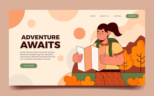 Free vector flat adventure landing page template