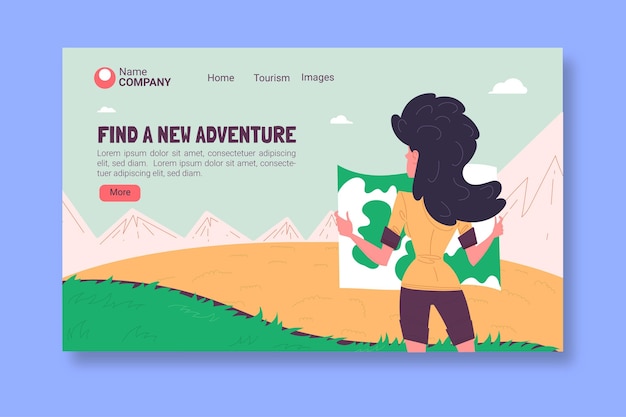 Flat adventure landing page template