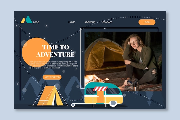 Free vector flat adventure landing page with photo