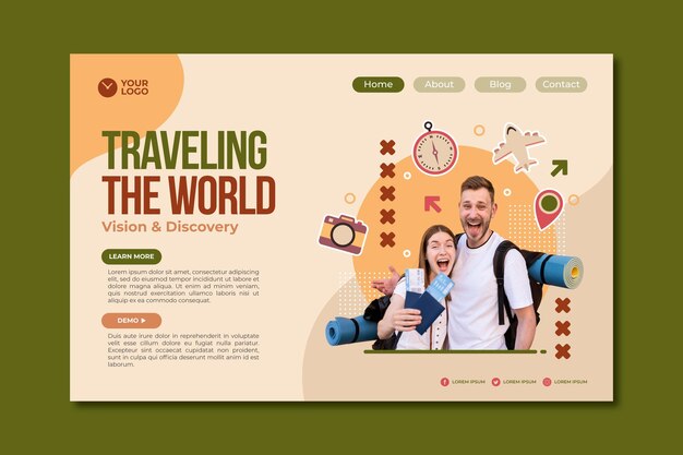 Flat adventure landing page with photo