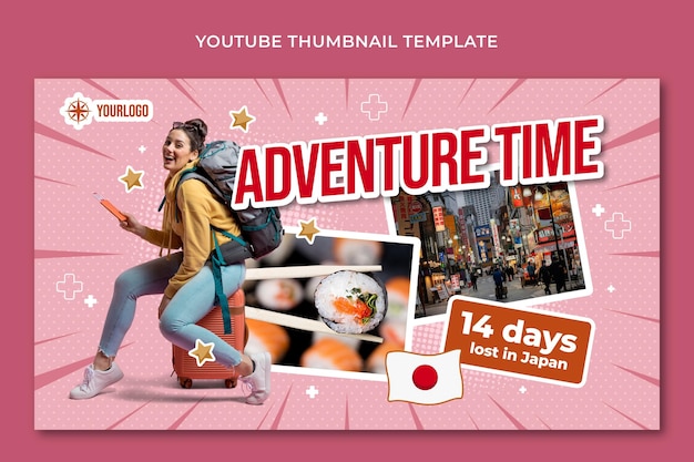 Free vector flat adventure youtube thumbnail