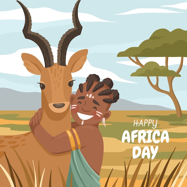 Бесплатное векторное изображение Плоская иллюстрация празднования дня африки
