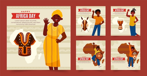 Free vector flat africa day instagram posts collection