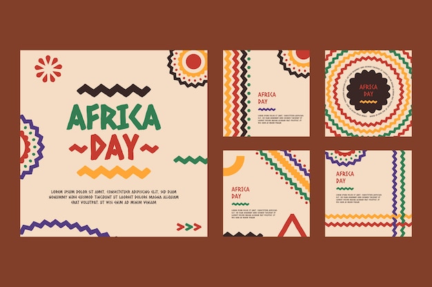 Free vector flat africa day instagram posts collection