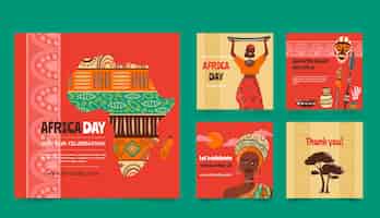 무료 벡터 평평한 아프리카의 날 인스타그램 게시물 모음